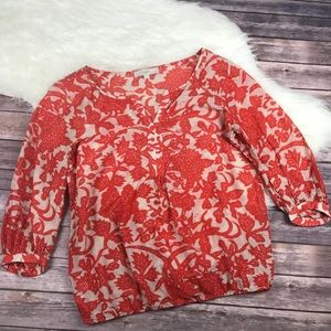 Ann Taylor Loft Orange Cream Flower Print Blouse